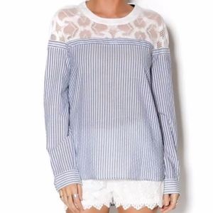 BCBG Jasmyn Lace Yoke Striped Shirt